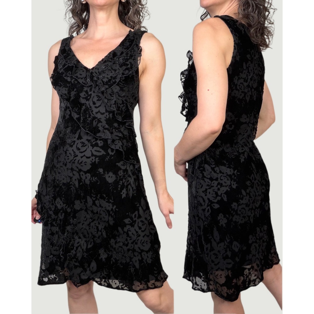 Robbie Bee Floral Burnout Velvet Ruffle Dress‎ Vintage Y2K Whimsigoth Goth S